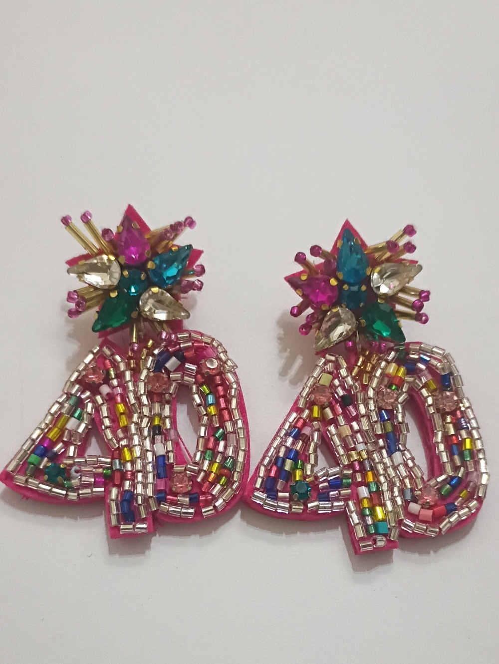 Pink Beaded 40 Statement Drop Earrings with Multicolor Gems